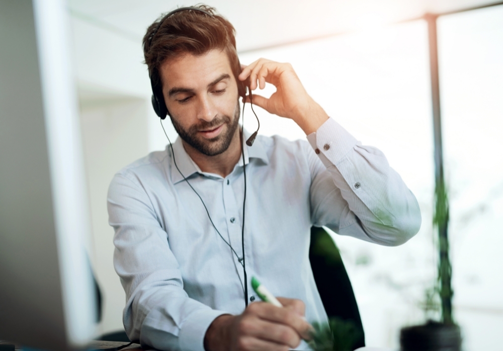 customer service using headphones