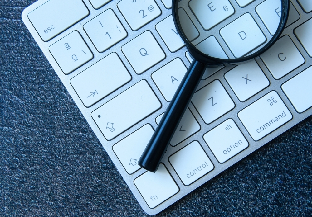 a keyboard and a magnifier