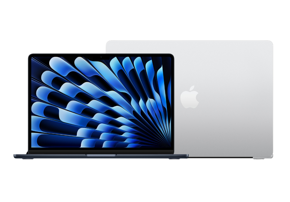 MacBook Air 13-in M3 Chip Midnight Pure Front MacBook Air 15-in M3 Chip Silver Pure Black