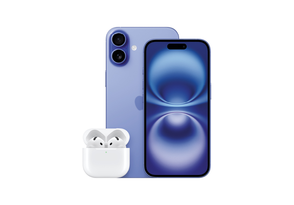 image of Iphone 16 and Airpods with a blank background