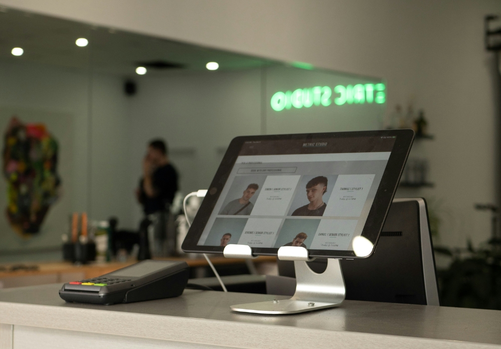 iPad placed on a checkout counter in a retail studio